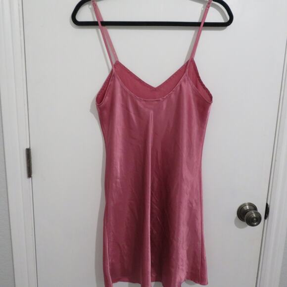 Morgan Taylor Intimates Womens Sz S Pink Mauvy Satin Slip Dress Velvet Trim - Picture 2 of 4